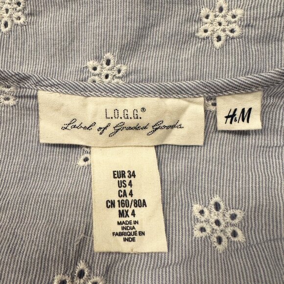 Light Blue Tank Top Womens Size 4 Pin Striped White Floral Ruffle - Picture 4 of 5